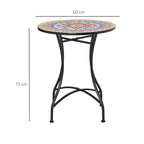 Round Garden Table Ø60cm in Metal and Mosaic, Outdoor and Indoor Furniture, Red