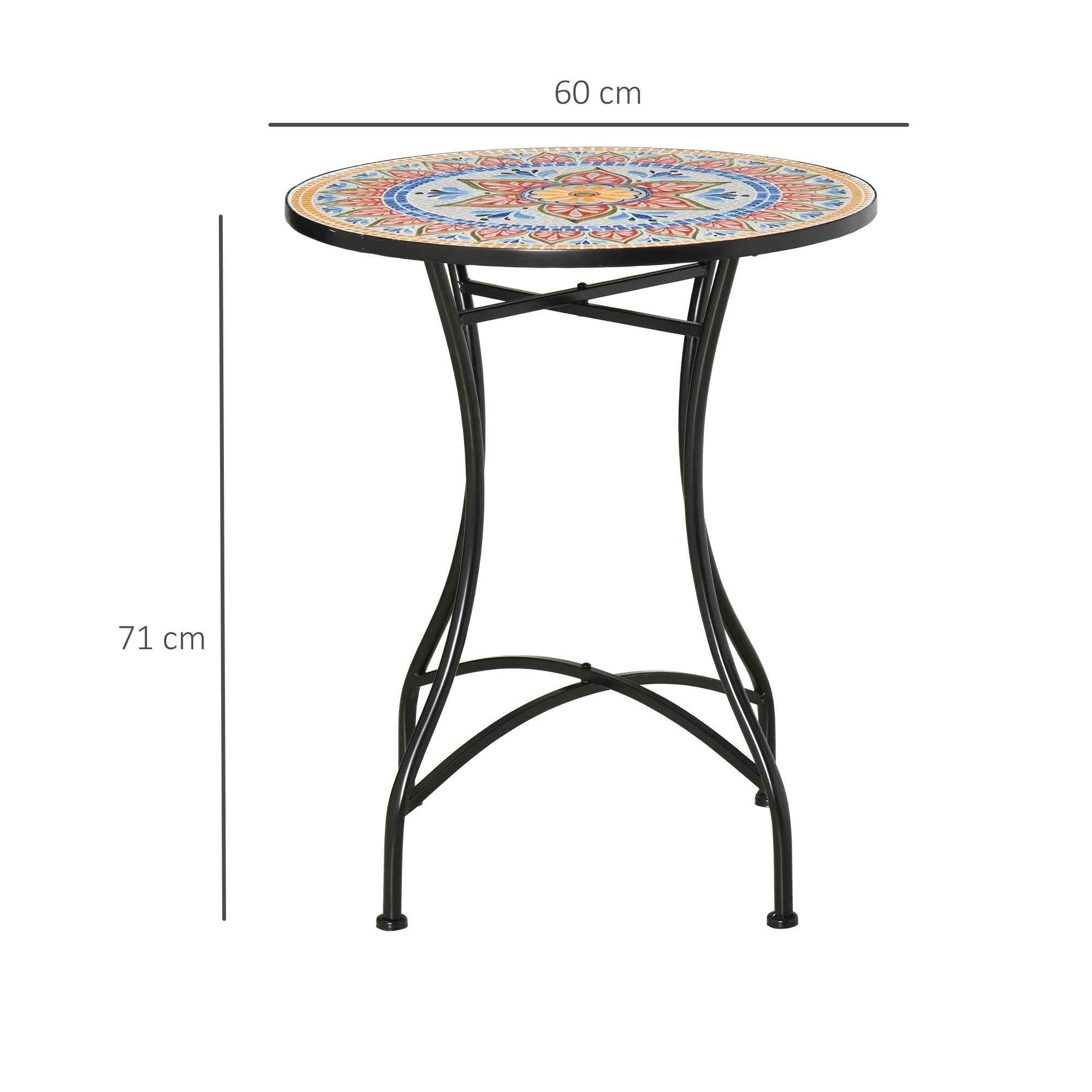 Round Garden Table Ø60cm in Metal and Mosaic, Outdoor and Indoor Furniture, Red