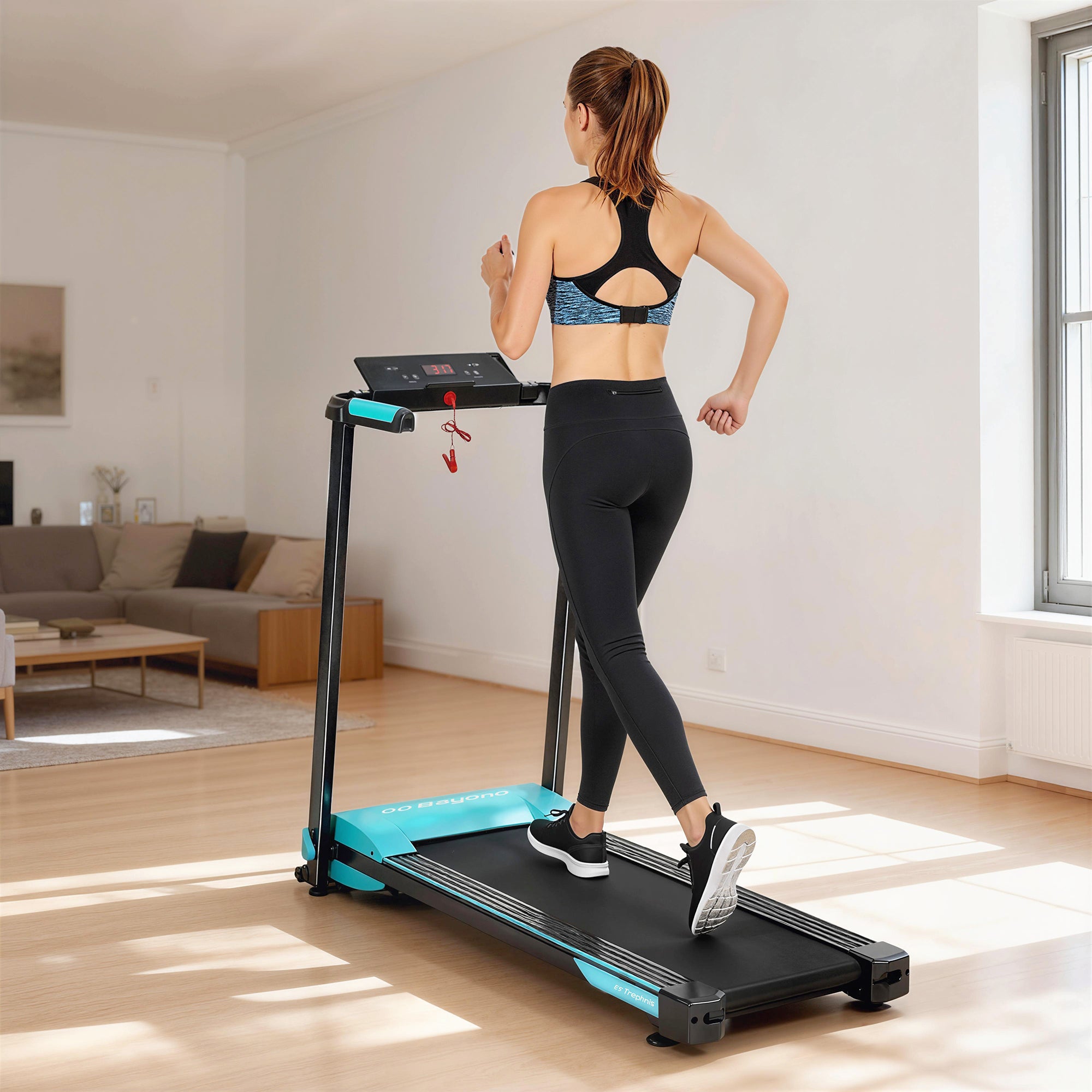 Folding Treadmill 1-10 km/h with Gesture Control and Incline, Blue