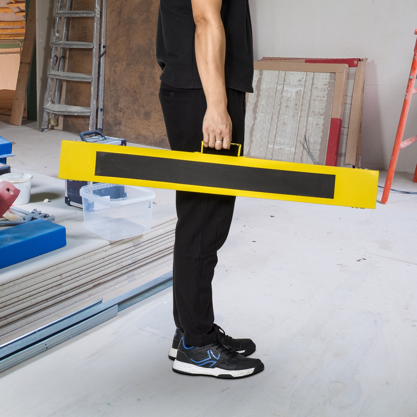 Set of 2 Folding and Portable Work Stands with Non-Slip Worktop, Yellow and Black, for DIY