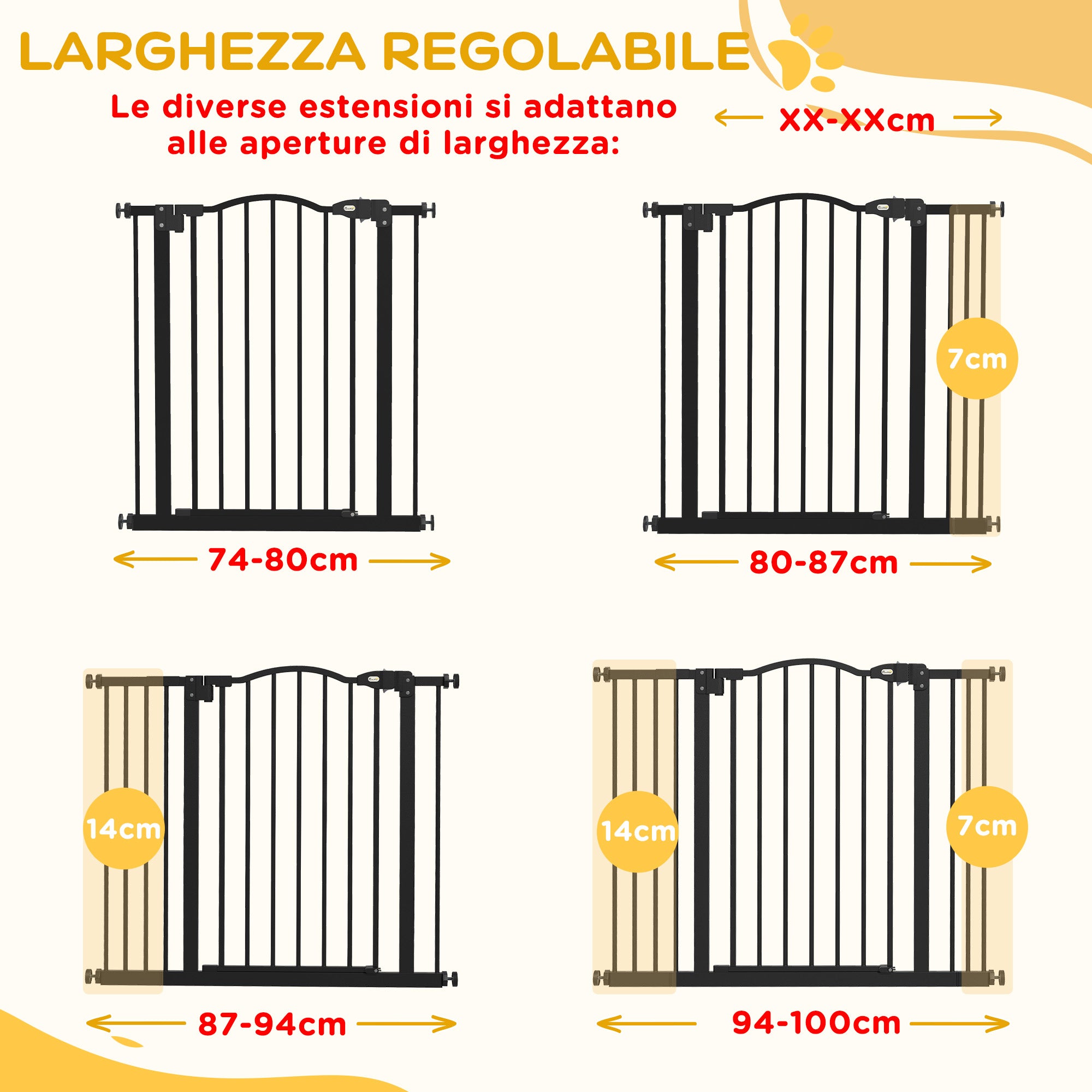 PawHut Extendable Dog Gate Without Screws Adjustable from 74-100 cm High 78 cm in Metal, Black - Borgè
