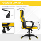 Ergonomic Gaming Chair, Swivel Office Chair with Wheels in Black and Yellow Faux Leather, Adjustable Height