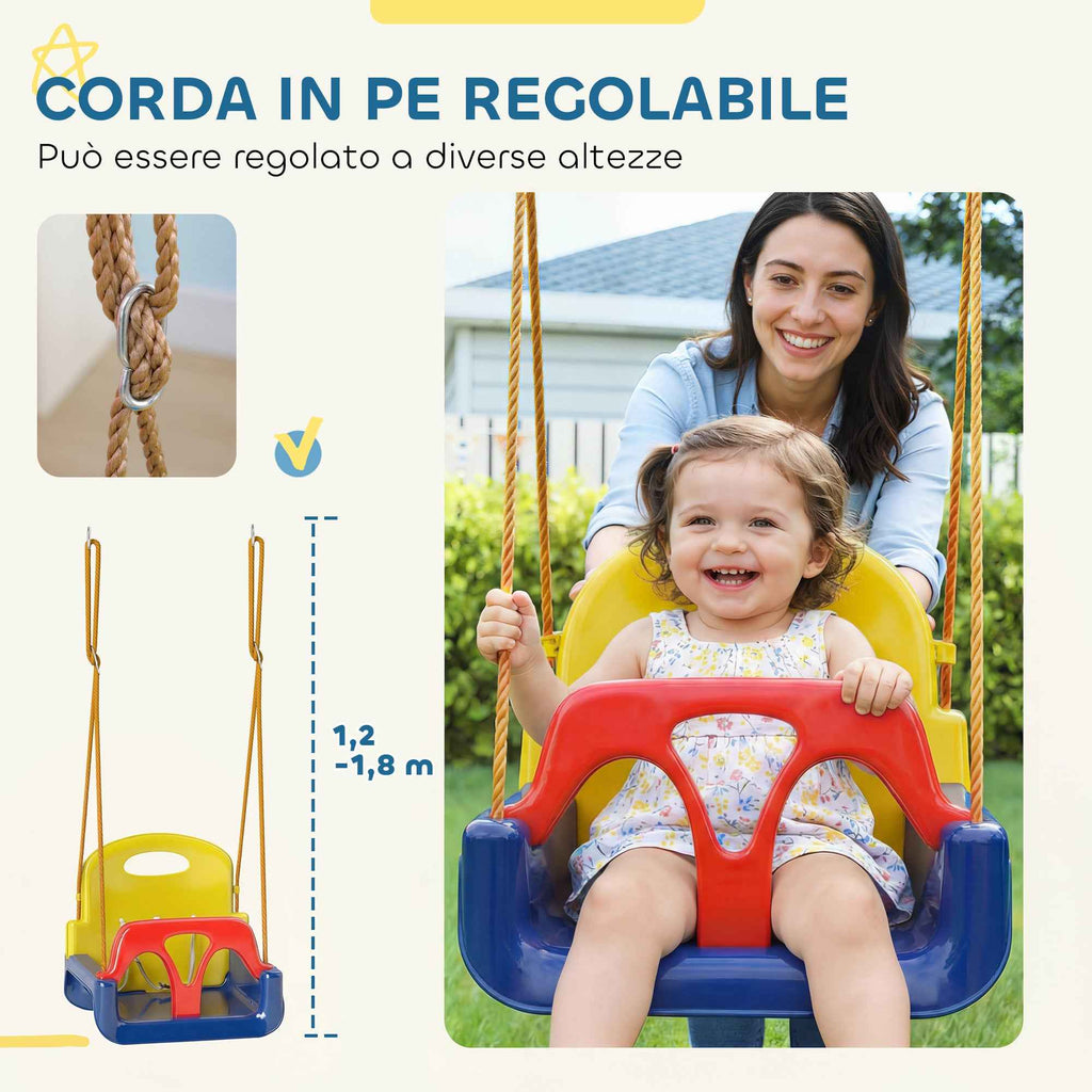 Outsunny 3-in-1 Garden Swing Set for Kids with Adjustable Rope, 42x33x120-180 cm, Blue