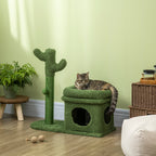 Cat Scratching Post with Bed, House and Cactus-Shaped Sisal Pole, 68x30x67cm, Green