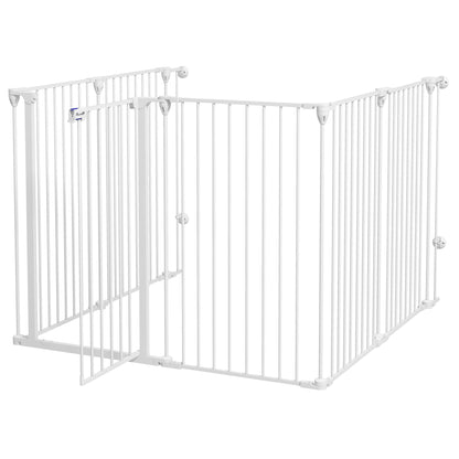 Folding Gate 6-Panel for Medium-sized Dogs, Made of Steel and Plastic, 123x102x100 cm, White