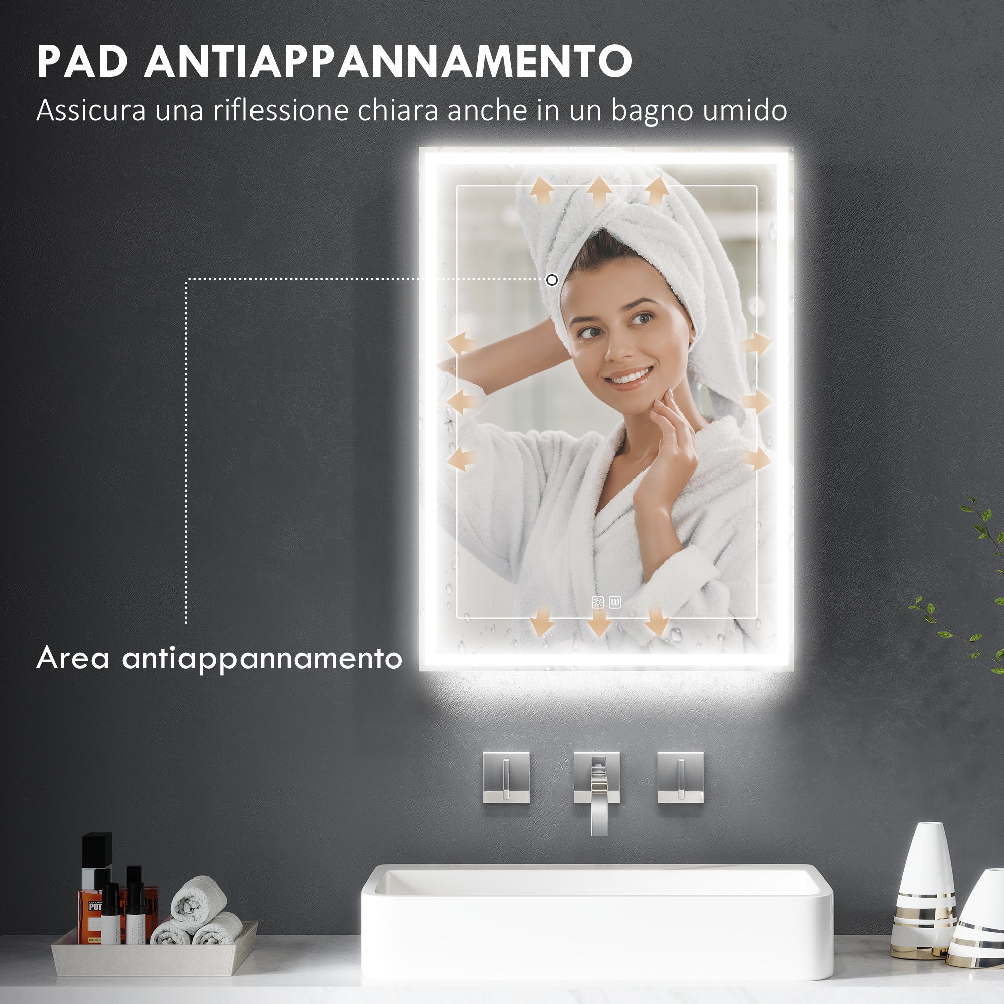Bathroom Cabinet with Mirror, Adjustable LED Lights and Anti-Fog Function, Black