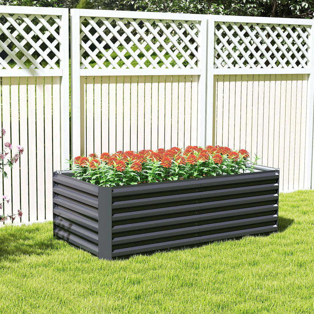 Outsunny Raised Garden Bed with Open Bottom and Rounded Edges, 180x90x57.5 cm, Dark Grey