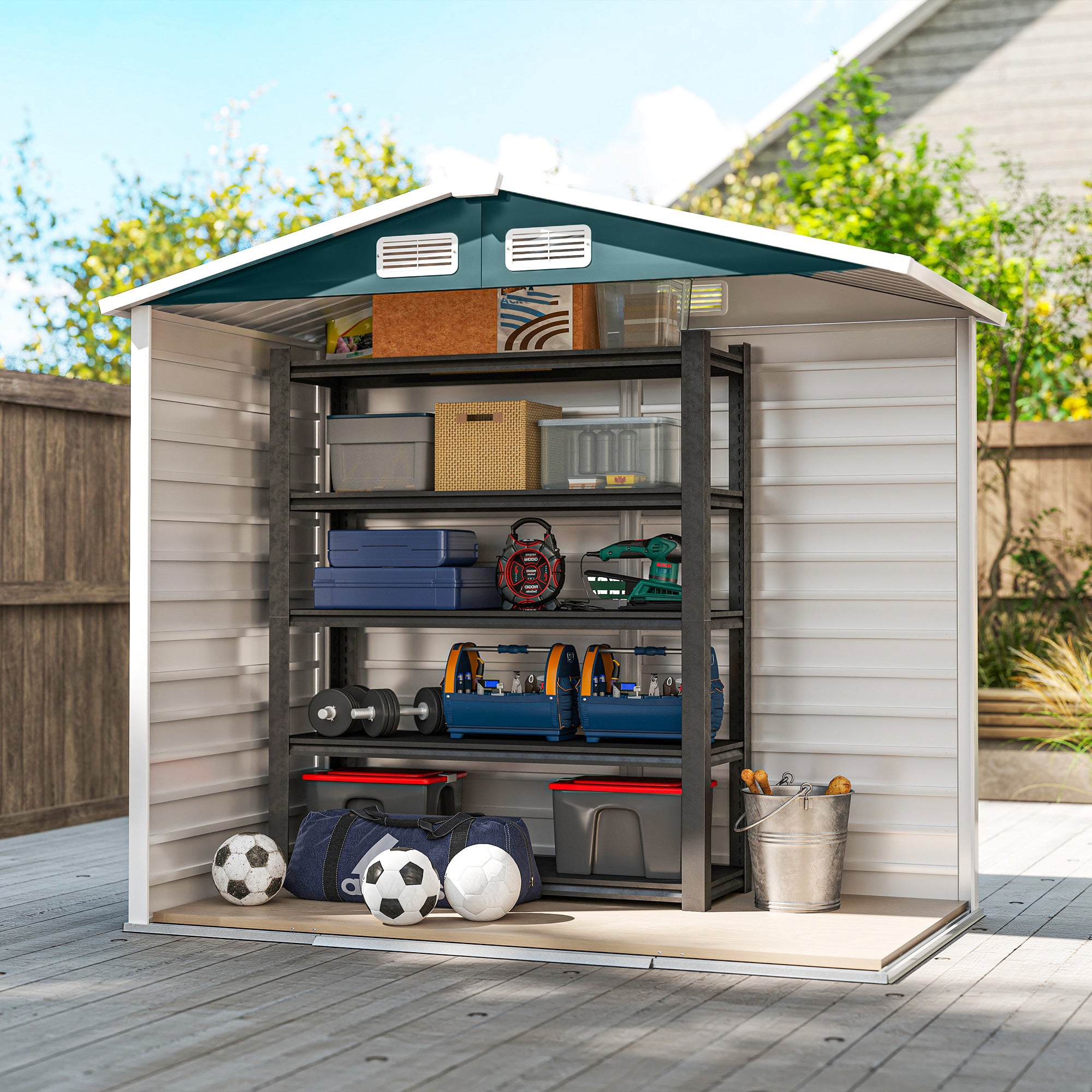 Outsunny Metal Garden Shed with Sliding Doors and Lock with Keys, 2.1x1.2x1.9m, Green