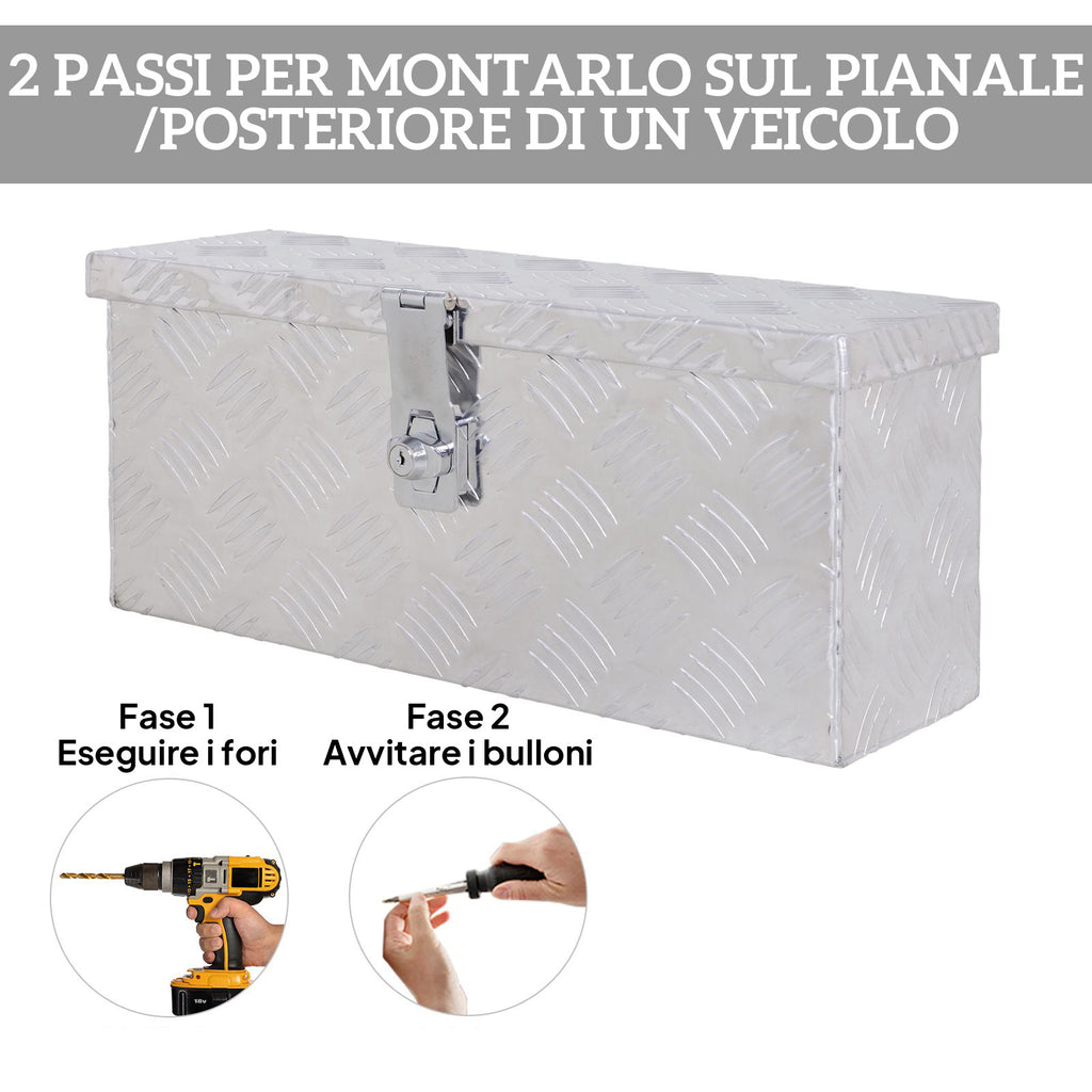 2 kg Tool Box with Key Lock, in Aluminum Sheet, 50x15.5x20.5 cm, Silver