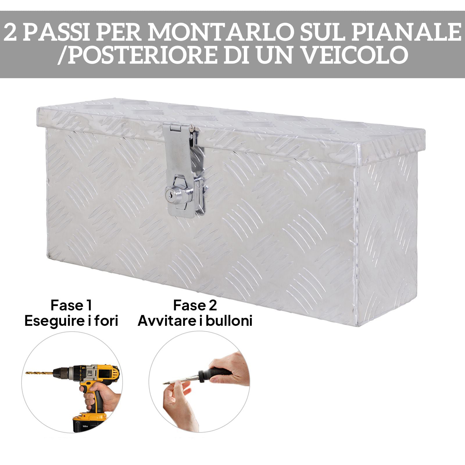 2 kg Tool Box with Key Lock, in Aluminum Sheet, 50x15.5x20.5 cm, Silver