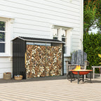 Wood Shed with Galvanized Steel Frame and Raised Base, 240x 86x160cm, Black