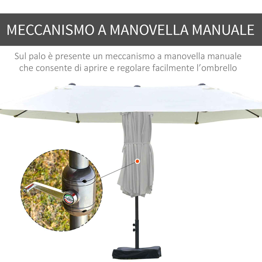 Outsunny Double Umbrella with 12 Ribs, Cross Base and Crank, Steel and Polyester, 455x265x238 cm, Beige