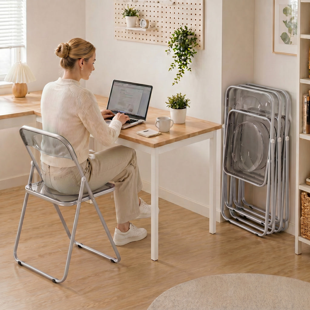 HOMCOM Set of 4 Clear Acrylic Folding Chairs, Grey