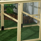 PawHut Outdoor Wooden Chicken Run with Multiple Doors and Metal Mesh, 140x88.5x106 cm, Wood Color