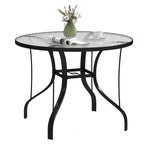 Round Garden Table with Umbrella Hole, in Metal and Tempered Glass, Ø96.5x71 cm, Black
