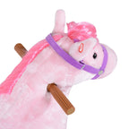 Rocking Horse for Children Ages 3+ with 4 Wheels, Realistic Sounds and Footrest, 65x28x75 cm, Pink