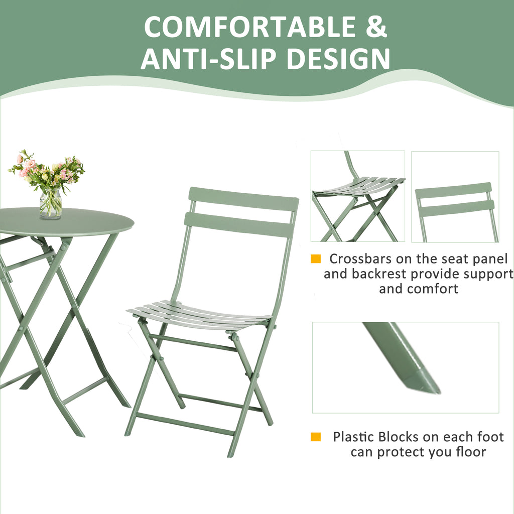 Outsunny garden set 3 folding steel, 2 chairs 42x50x81 cm and table Ø60x71 cm, green - Borgè