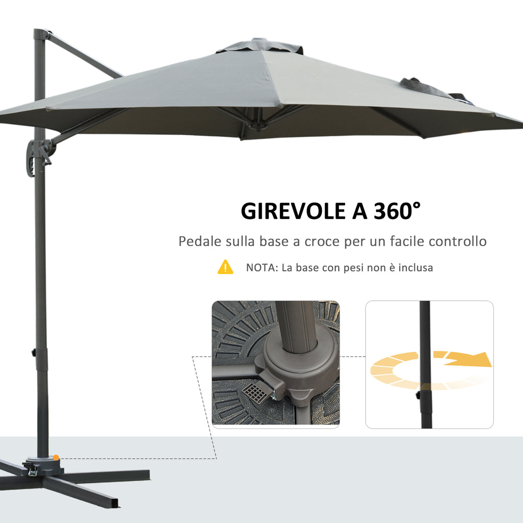 Outsunny Garden umbrella crank and 8 sticks with adjustable angle, Ø2.95x2.5 m, gray - Borgè