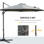 Outsunny Garden umbrella crank and 8 sticks with adjustable angle, Ø2.95x2.5 m, gray - Borgè