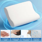 Double Height Memory Foam Neck Pillow with Removable Cover, 60x40x10/12 cm, Cream White