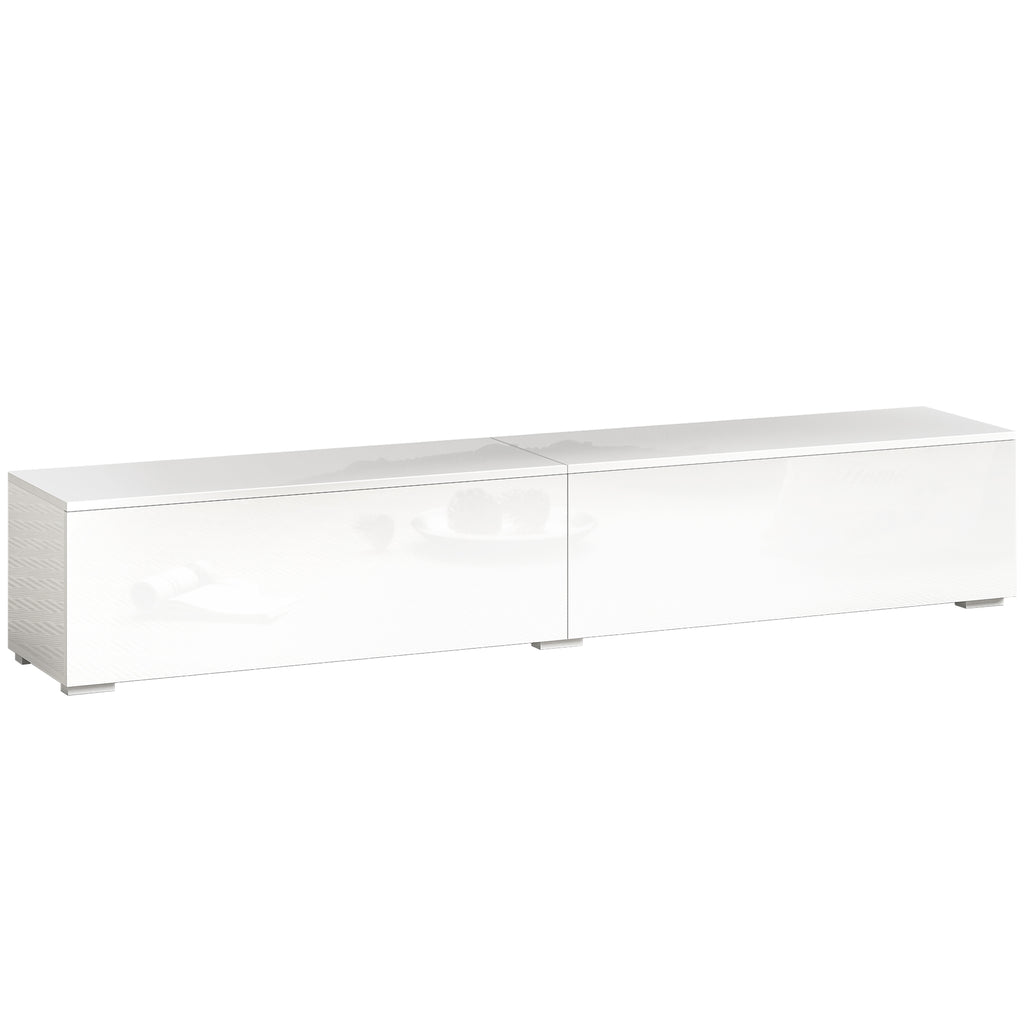 Wall-Mounted TV Stand for up to 75" with Pressure-Close Doors, 180x33x30 cm, Gloss White