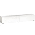 Wall-Mounted TV Stand for up to 75" with Pressure-Close Doors, 180x33x30 cm, Gloss White
