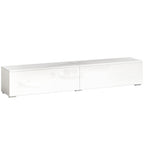 Wall-Mounted TV Stand for up to 75" with Pressure-Close Doors, 180x33x30 cm, Gloss White