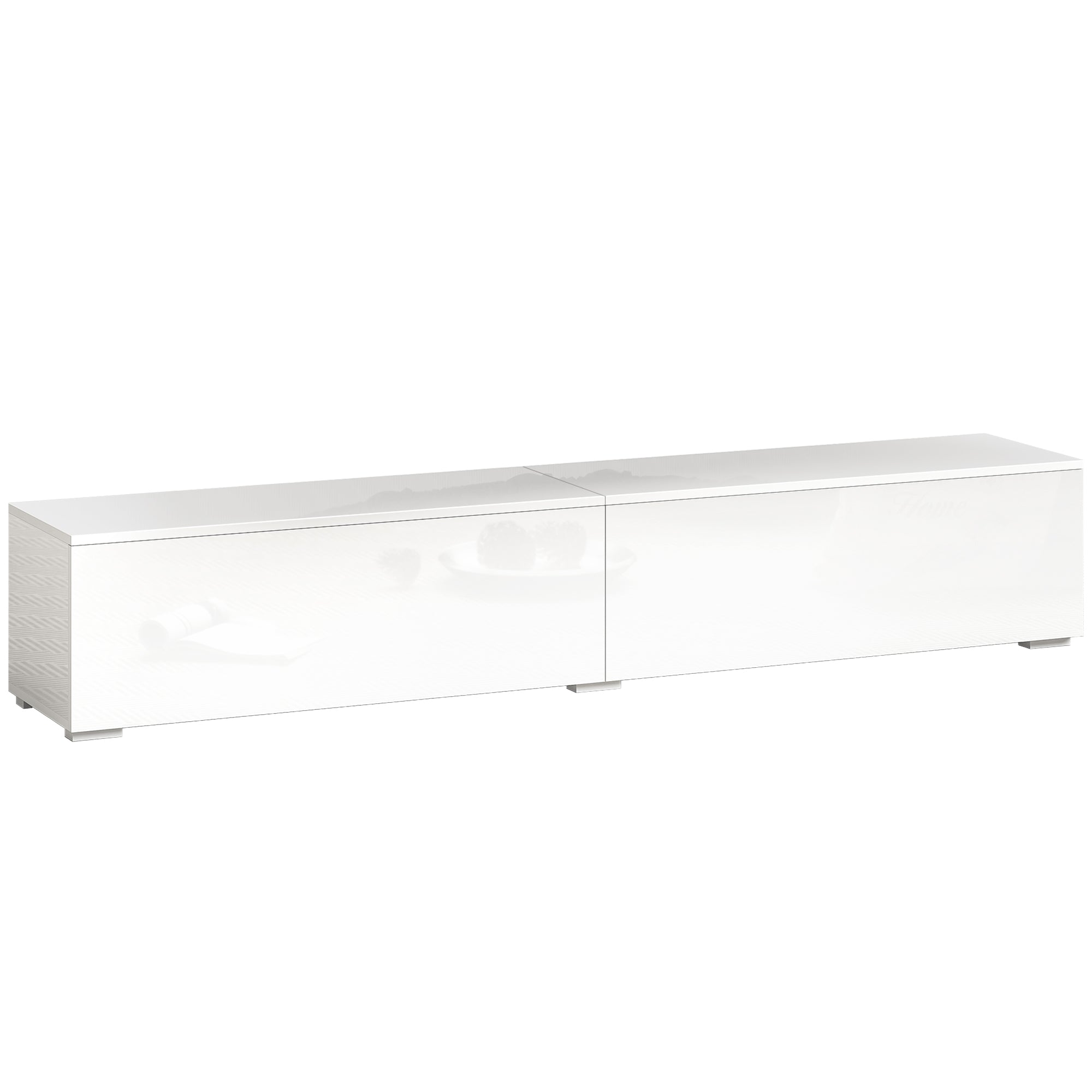 Wall-Mounted TV Stand for up to 75" with Pressure-Close Doors, 180x33x30 cm, Gloss White