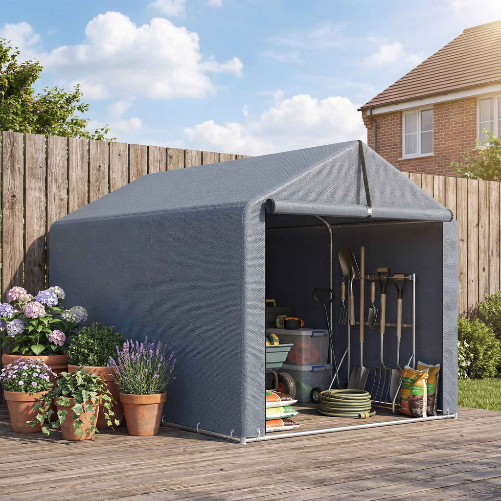Outsunny Garage Tent with Reinforced Waterproof Cover and Zip Entrance, Galvanized Steel, 162x221.5x163 cm, Grey