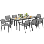 Outsunny Garden Set with Rectangular Dining Table and 8 Stackable Chairs with Armrests, Grey