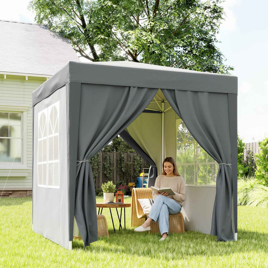 Outsunny 2x2m Folding Gazebo with 4 Removable Metal and Polyester Walls, Grey