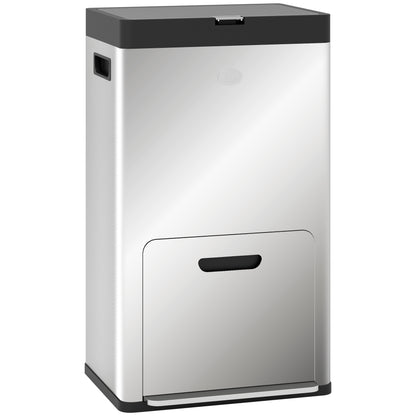 56L 3-Section Garbage Bin with Deodorant Holder, Steel and PP, 45.7x35.8x76 cm, Silver