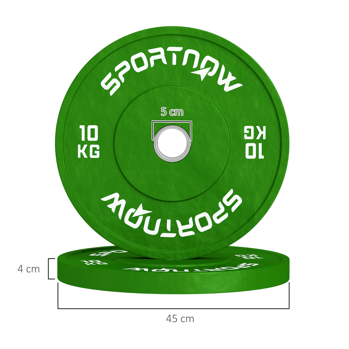 Set of 2 10kg Rubber Weight Plates with 2"/5 cm Hole for Dumbbells and Barbells, Green