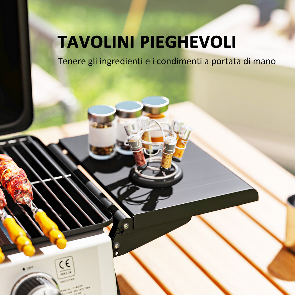 Portable Gas Grill with 2 Burners and Lid with Thermometer, Black