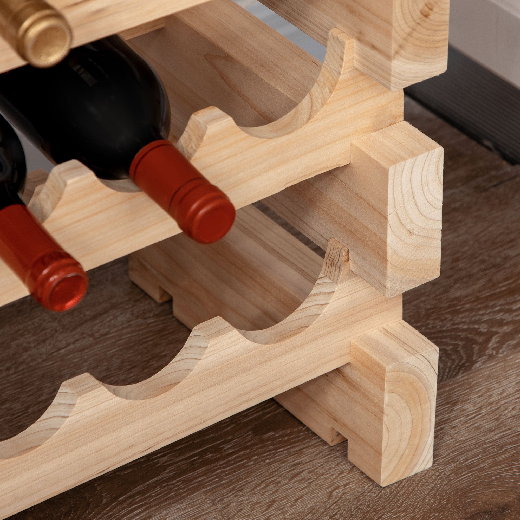 Pine Wood Wine Rack, Wine Cellar with 4 Shelves for 48 Bottles, 114x28x56.5 cm, Wood Color