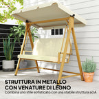 3 Seater Garden Swing with Adjustable Canopy and Cushions, 195x120x170 cm, Beige
