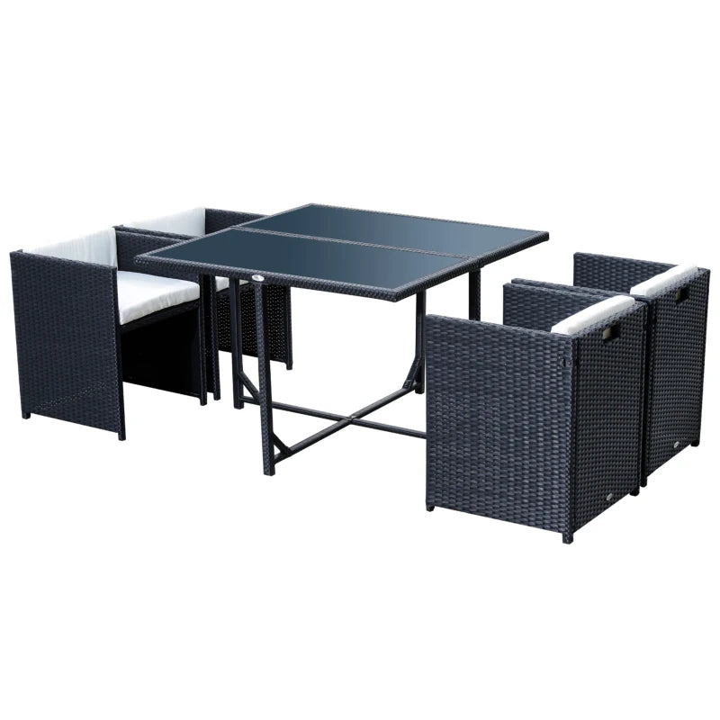 5-Piece Garden Furniture Set, Rectangle Dining Table and 4 Chairs with Matching Cushions, Black, 109x109x72 cm - Borge' Group Limited