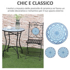 3-Piece Garden Set, Coffee Table and 2 Folding Chairs with Mosaic, Blue