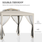 Garden Gazebo 3x3m with Mosquito Net, Double Roof and Metal Frame, Beige - Borgè