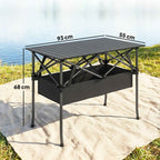 Outsunny Folding Camping Table with Metal Frame, Storage Net and Bag, 93x55x68 cm, Black