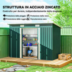Outsunny Steel Garden Shed 272 x 134 cm with Double Sliding Doors and 2 Vents, Green