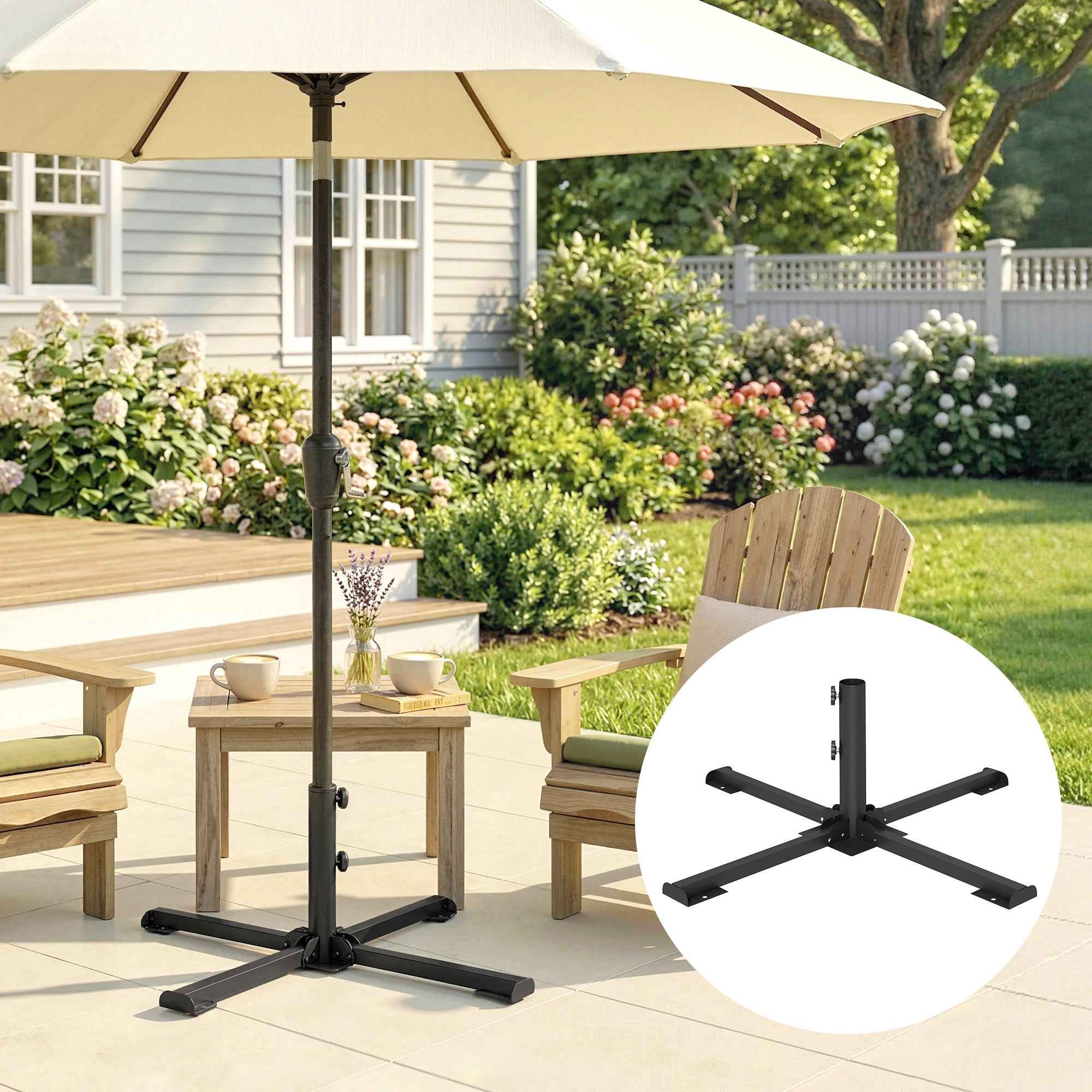 Outsunny Folding Cross Base for 38-48mm Umbrellas, Patio Stand, Dark Grey