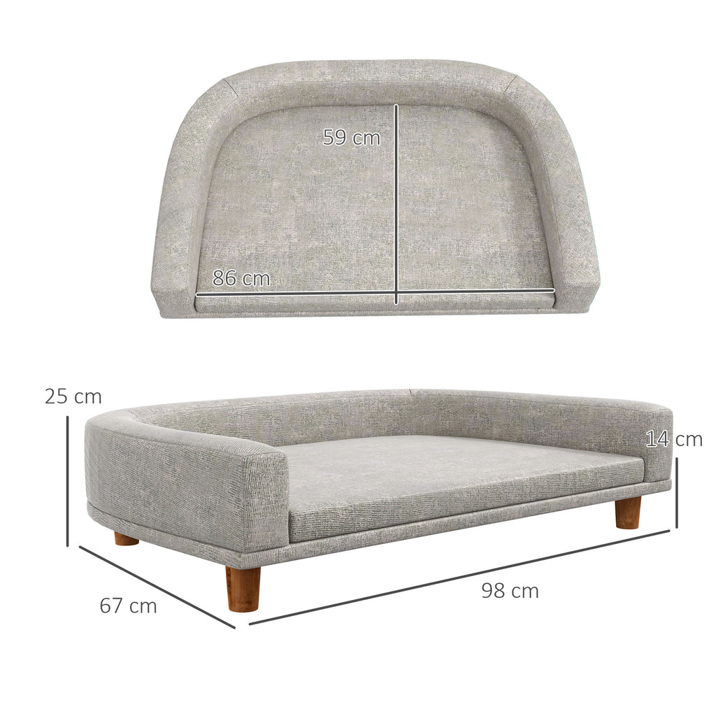 Large Dog Sofa with Removable Cushion, Polyester and Wood, 98x67x25 cm, Grey