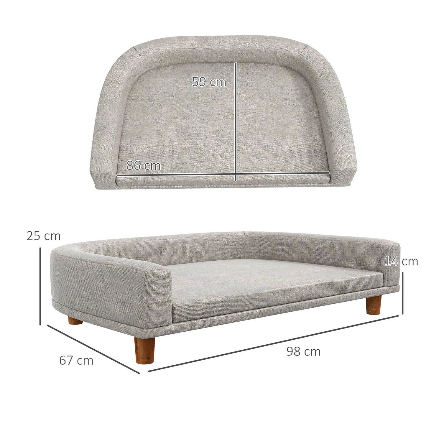 PawHut Sofa for Large Dogs with Removable Cushion, in Polyester and Wood, 98x67x25 cm, Gray