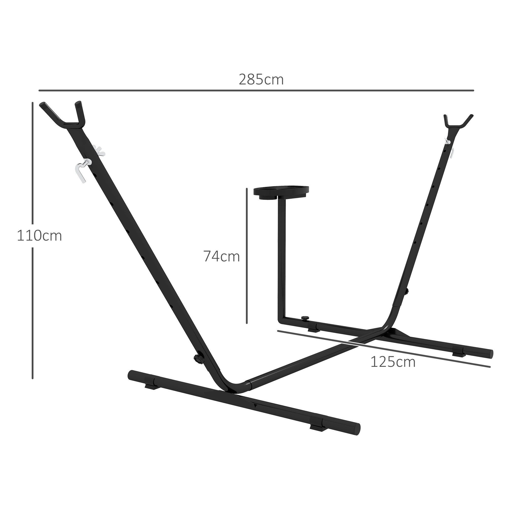 Steel Hammock Stand with Integrated Table and Maximum Load 150kg, Black