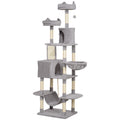 PawHut Cat Tree 206cm Tall with 4 Scratching Posts, Caves, Baskets, Hammocks, for 1-3 Kittens 6kg, Light Grey