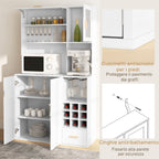 HOMCOM Pantry Cabinet with Bottle Rack, Cabinets, Shelves and Drawer, in Chipboard and Wood, 100x38x172 cm, White - Borgè