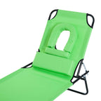 Outsunny Folding Deck Chair with Reading Hole and Cushion, 4-Level Reclining, Oxford Fabric and Steel Frame, Green