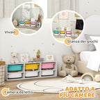 AIYAPLAY Children's Wooden Toy Storage Shelf with 6 Removable Plastic Bins, Multicolor