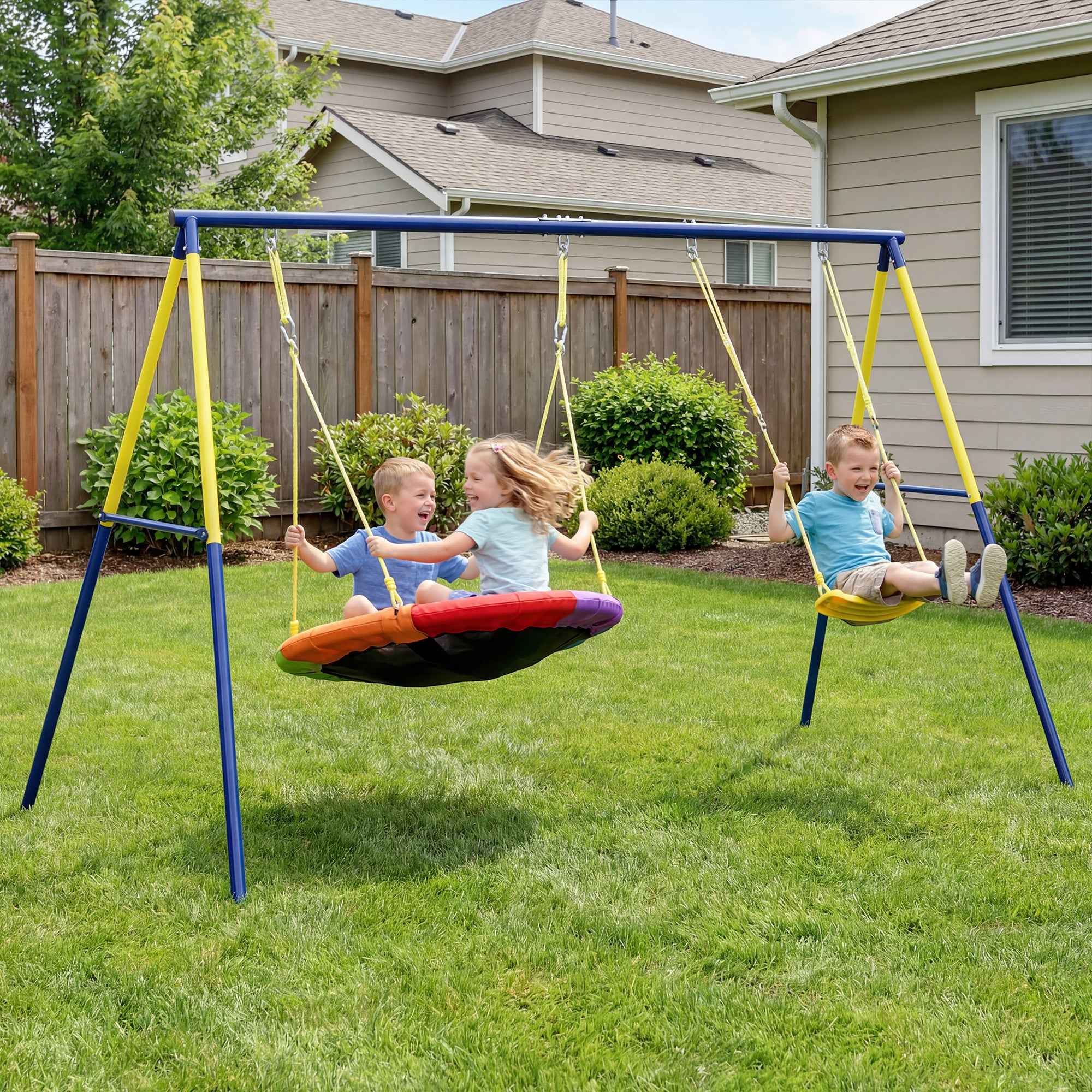Adjustable Children's Nest Swing and Garden Swing Set, Metal, 265x160x178 cm, Multicolor